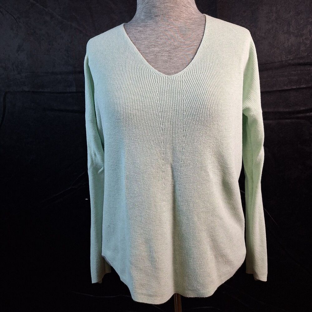 Lou & Grey For Loft M 100 Cotton Seafoam Green V Neck Light Sweater Pullover Yes